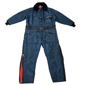Vintage 70's WALLS BLIZZARD PRUF Blue Insulated Snowsuit Belted Leg Zip Men's XL